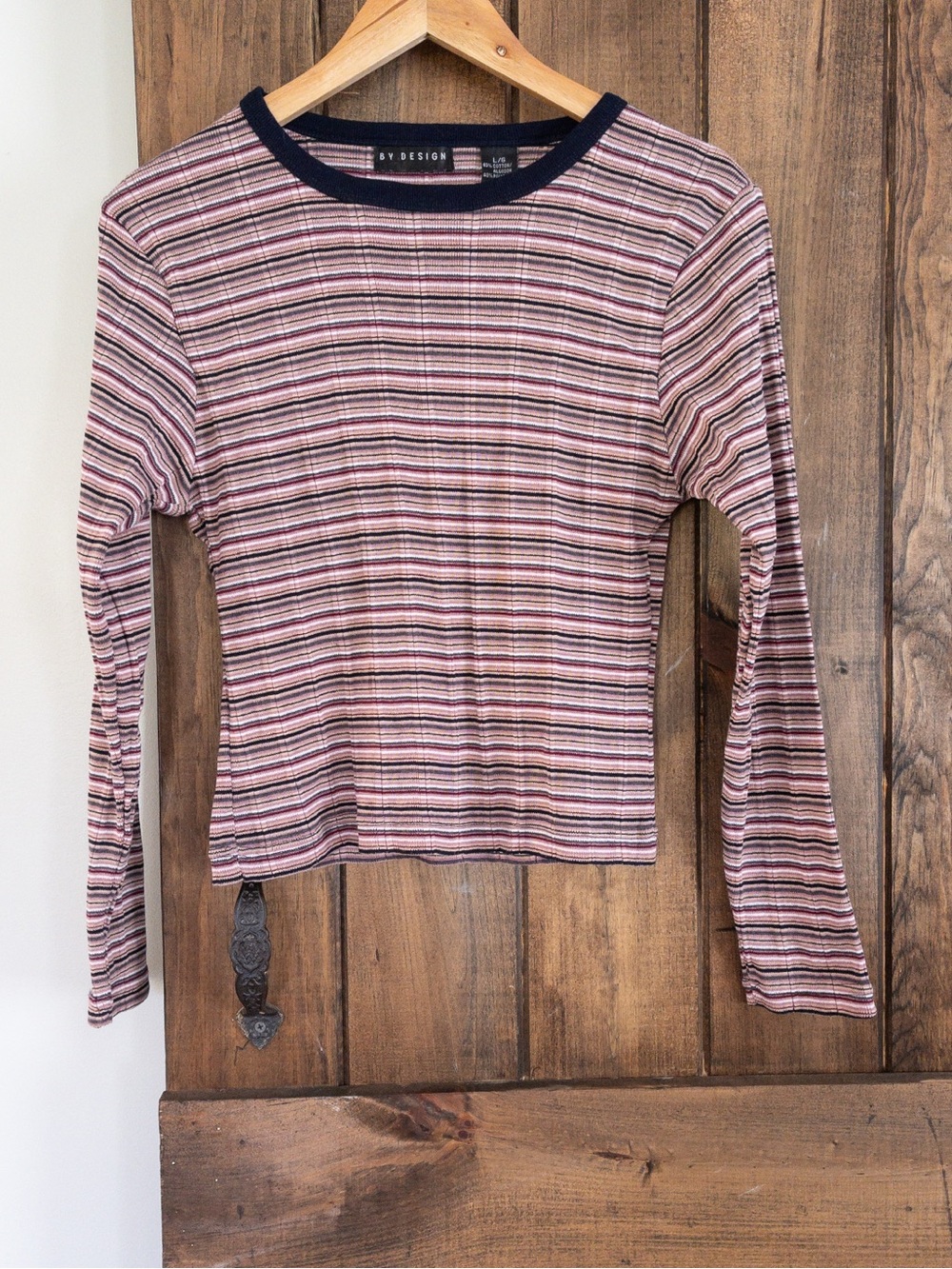 By Design Vintage Circa '99 Y2K Striped Long Sleeve Rib Knit Tee Fits Medium